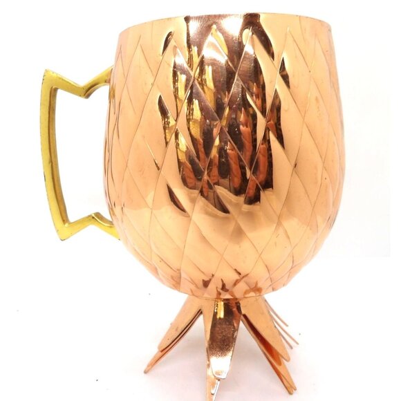 Beer Mug footed Hammered Stainless Steel Copper Colored with Brass Handle NEW - Picture 3 of 5